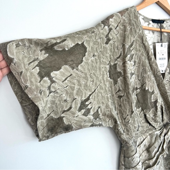 ZARA Sage Green Textured Draped Floral Design Short Sleeves Midi Dress Sz L NEW - Picture 7 of 16